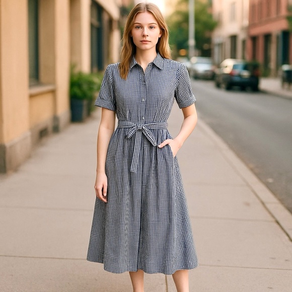 CALVIN KLEIN SIZE 12 PETITE BLUE & WHITE FIT & FLARE GINGHAM MAXI DRESS - Picture 5 of 16